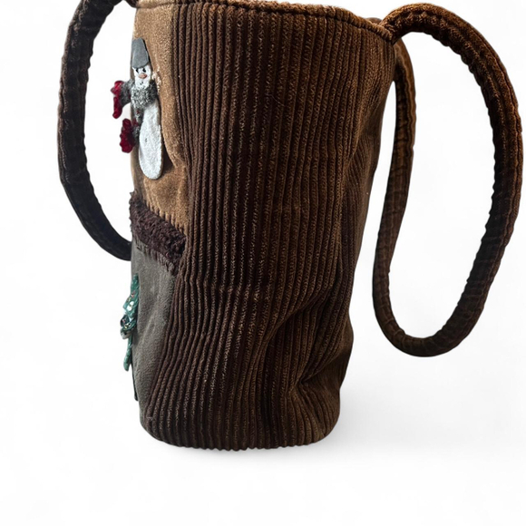 Capello Straworld Brown corduroy holiday Christmas tote bag - Picture 2 of 8